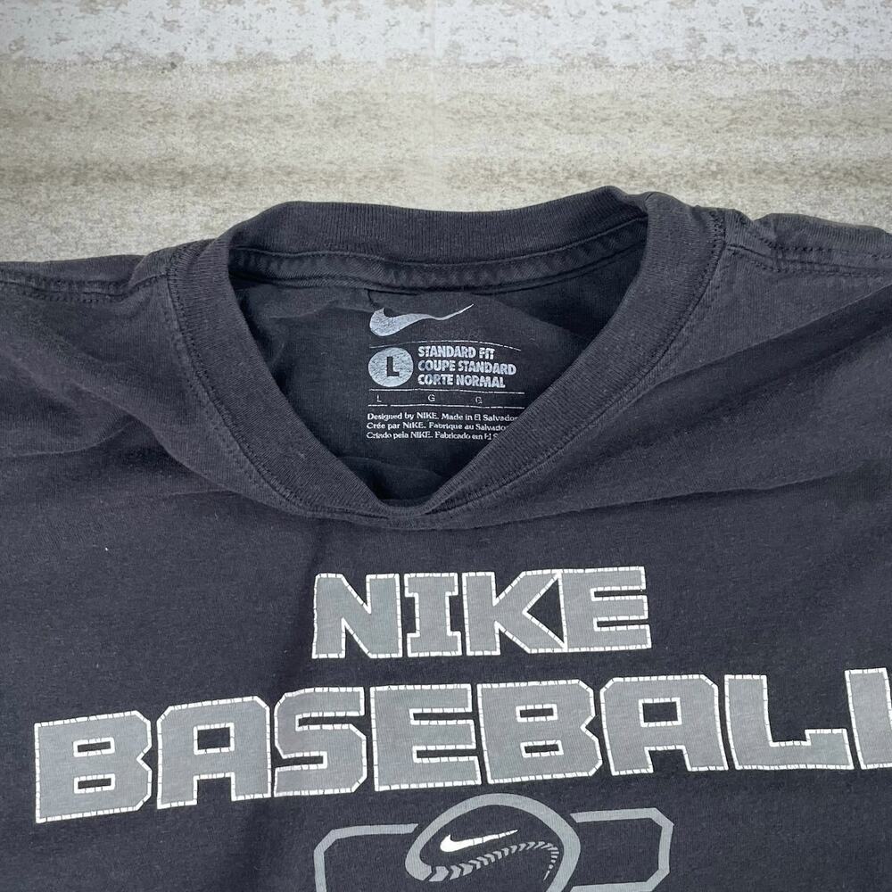 Vintage Y2K Nike Center Swoosh Shirt Mens L Jet Black Baseball Grey Logo - Picture 3 of 4